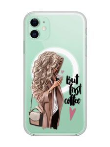 Магнітний чохол на iPhone 11 із підтримкою MagSafe :: Дівчина з кавою (принт 114)