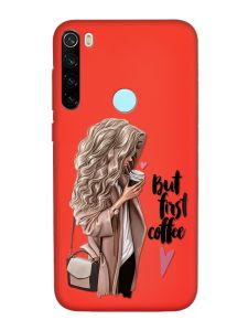 Матовий червоний чохол на Xiaomi Redmi Note 8T :: Дівчина з кавою (принт 114)