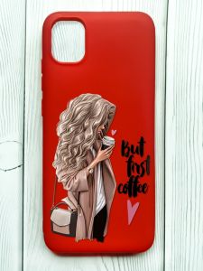 Матовий червоний чохол на Samsung Galaxy A04E/A042 :: Дівчина з кавою (принт 114)