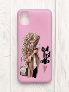 Матовий рожевий чохол на Samsung Galaxy A04E/A042 :: Дівчина з кавою (принт 114)