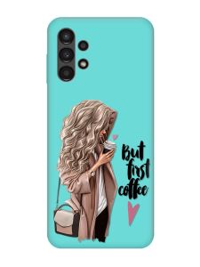 Матовий бірюзовий чохол на Samsung Galaxy A13 4G :: Дівчина з кавою (принт 114)