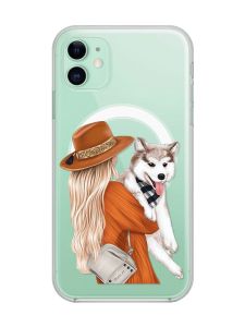 Магнітний чохол на iPhone 11 із підтримкою MagSafe :: Дівчина з песиком (принт 115)