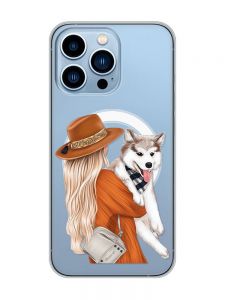 Магнітний чохол на iPhone 13 Pro Max із підтримкою MagSafe :: Дівчина з песиком (принт 115)
