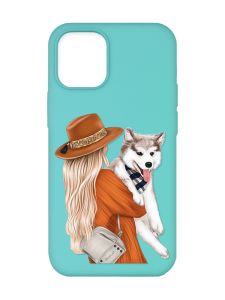 Матовий бірюзовий чохол на Apple iPhone 12/12 Pro (6.1) :: Дівчина з песиком (принт 115)