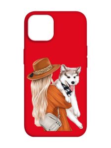 Матовий червоний чохол на Apple iPhone 14 :: Дівчина з песиком (принт 115)