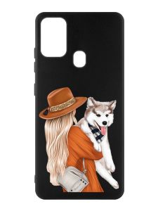 Матовий чорний чохол на Samsung Galaxy M30s/M21 :: Дівчина з песиком (принт 115)