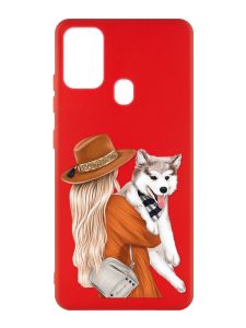 Матовий червоний чохол на Samsung Galaxy M30s/M21 :: Дівчина з песиком (принт 115)