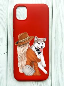 Матовий червоний чохол на Samsung Galaxy A04E/A042 :: Дівчина з песиком (принт 115)