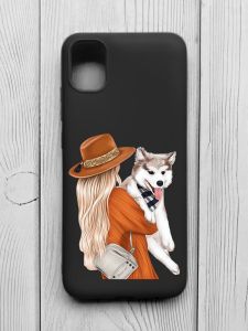 Матовий чорний чохол на Samsung Galaxy A04E/A042 :: Дівчина з песиком (принт 115)