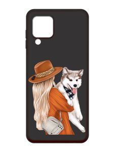Матовий чорний чохол на Samsung Galaxy M32 / A22 / M22 4G :: Дівчина з песиком (принт 115)