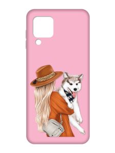 Матовий рожевий чохол на Samsung Galaxy M32/A22/M22 4G :: Дівчина з песиком (принт 115)