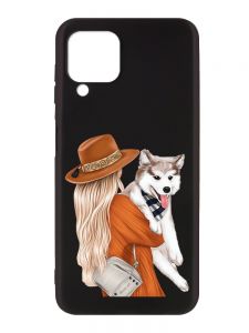 Матовий чорний чохол на Samsung Galaxy A12 :: Дівчина з песиком (принт 115)