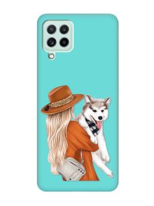 Матовий бірюзовий чохол на Samsung Galaxy M32/M22/A22 4G :: Дівчина з песиком (принт 115)