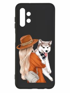 Матовий чорний чохол на Samsung Galaxy A13 4G :: Дівчина з песиком (принт 115)