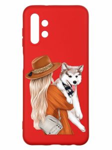 Матовий червоний чохол на Samsung A13 4G :: Дівчина з песиком (принт 115)