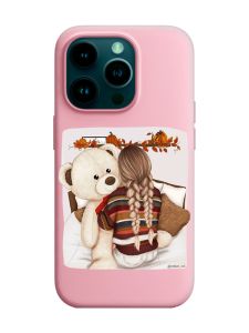 Матовий рожевий чохол на Apple iPhone 14 Pro :: Дівчинка з ведмедиком (принт 117)
