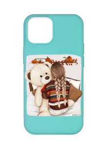 Матовий бірюзовий чохол на Apple iPhone 12 Pro Max :: Дівчинка з ведмедиком (принт 117)