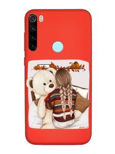 Матовий червоний чохол на Xiaomi Redmi Note 8T :: Дівчинка з ведмедиком (принт 117)