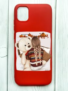 Матовий червоний чохол на Samsung Galaxy A04E/A042 :: Дівчинка з ведмедиком (принт 117)