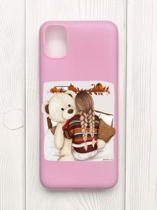 Матовий рожевий чохол на Samsung Galaxy A04E/A042 :: Дівчинка з ведмедиком (принт 117)