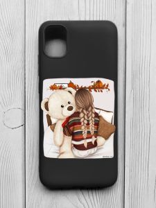 Матовий чорний чохол на Samsung Galaxy A04E/A042 :: Дівчинка з ведмедиком (принт 117)