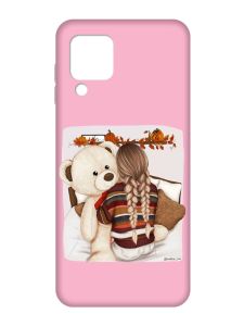 Матовий рожевий чохол на Samsung Galaxy M32/A22/M22 4G :: Дівчинка з ведмедиком (принт 117)