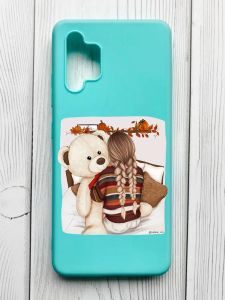 Матовий бірюзовий чохол на Samsung Galaxy A32 :: Дівчинка з ведмедиком (принт 117)