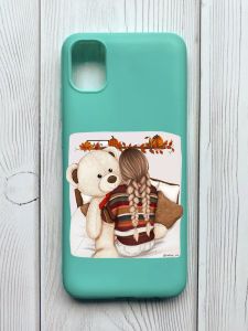 Матовий бірюзовий чохол на Samsung Galaxy A04E / A042 :: Дівчинка з ведмедиком (принт 117)