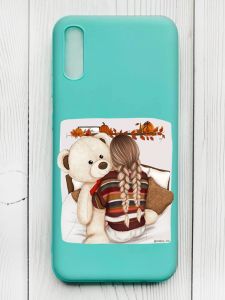 Матовий бірюзовий чохол на Xiaomi Redmi 9А :: Дівчинка з ведмедиком (принт 117)