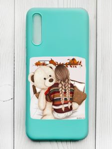 Матовий бірюзовий чохол на Samsung Galaxy A50 (2019) A505/A30s :: Дівчинка з ведмедиком (принт 117)