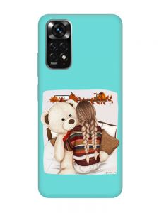 Матовий бірюзовий чохол на Xiaomi Redmi Note 11 :: Дівчинка з ведмедиком (принт 117)