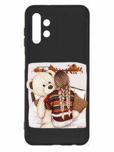 Матовий чорний чохол на Samsung Galaxy A13 4G :: Дівчинка з ведмедиком (принт 117)