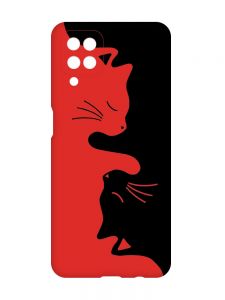 Матовий червоний чохол на Samsung Galaxy A12 :: Котики (принт 118)
