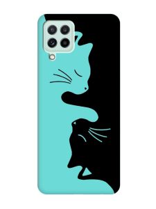 Матовий бірюзовий чохол на Samsung Galaxy M32/M22/A22 4G :: Котики (принт 118)