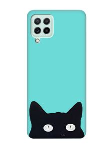 Матовий бірюзовий чохол на Samsung Galaxy M32/M22/A22 4G :: Котик (принт 119)