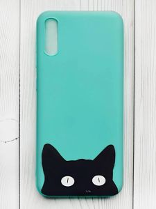 Матовий бірюзовий чохол на Xiaomi Redmi 9А :: Котик (принт 119)