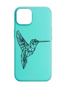 Матовий бірюзовий чохол на Apple iPhone 14 :: Колібрі (принт 122)
