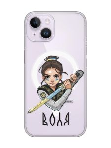 Магнітний чохол на iPhone 14 із підтримкою MagSafe :: Українська захисниця (патріотичний принт 169)