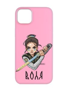 Матовий рожевий чохол на Apple iPhone 14 Plus :: Українська захисниця (патріотичний принт 169)