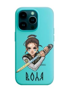 Матовий бірюзовий чохол на Apple iPhone 14 Pro :: Українська захисниця (патріотичний принт 169)