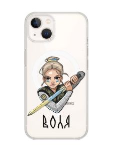 Магнітний чохол на iPhone 14 Plus із підтримкою MagSafe :: Українська захисниця (патріотичний принт 170)