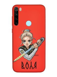 Матовий червоний чохол на Xiaomi Redmi Note 8T :: Українська захисниця (патріотичний принт 170)
