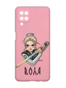 Матовий рожевий чохол на Samsung Galaxy A12 :: Українська захисниця (патріотичний принт 170)