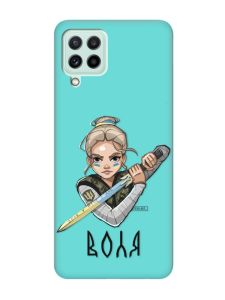 Матовий бірюзовий чохол на Samsung Galaxy M32/M22/A22 4G :: Українська захисниця (патріотичний принт 170)