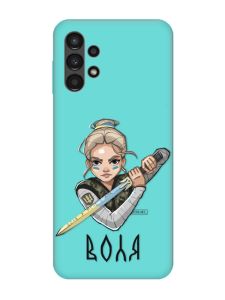 Матовий бірюзовий чохол на Samsung Galaxy A13 4G :: Українська захисниця (патріотичний принт 170)