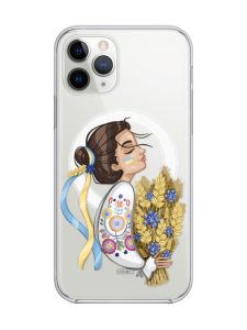 Магнітний чохол на iPhone 11 Pro Max із підтримкою MagSafe :: Українка з колосками (патріотичний принт 172)