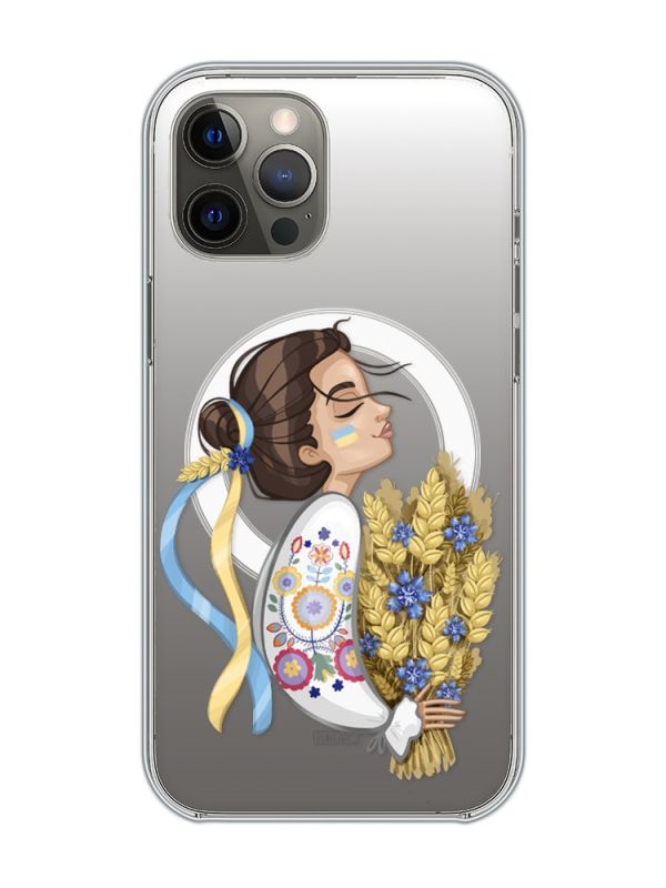 Магнітний чохол на iPhone 12 Pro Max із підтримкою MagSafe :: Українка з колосками (патріотичний принт 172)