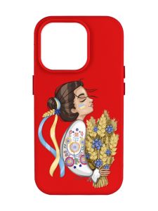Матовий червоний чохол на Apple iPhone 14 Pro Max :: Українка з колосками (патріотичний принт 172)
