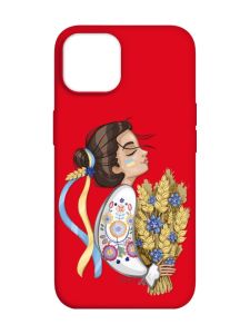 Матовий червоний чохол на Apple iPhone 14 :: Українка з колосками (патріотичний принт 172)