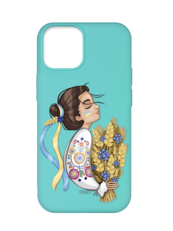 Матовий бірюзовий чохол на Apple iPhone 12 Pro Max :: Українка з колосками (патріотичний принт 172)